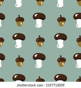 A Seamless Pattern With Mushrooms And Acorns, A Fall Theme Background