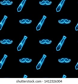 Seamless pattern with neon icons of moustashe and tie on black background. Father's day or male concept.  Illustration. - Powered by Shutterstock