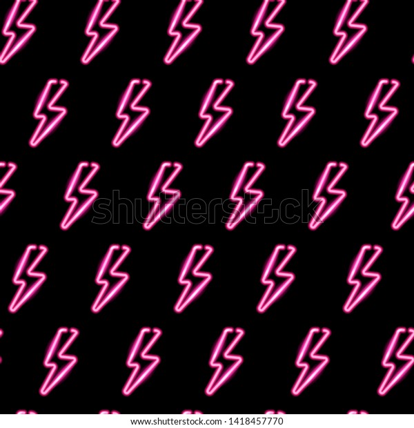 Seamless Pattern Neon Icons Pink Lightning Stock Illustration 1418457770