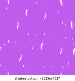 Seamless pattern on a bright purple background with transparent balls