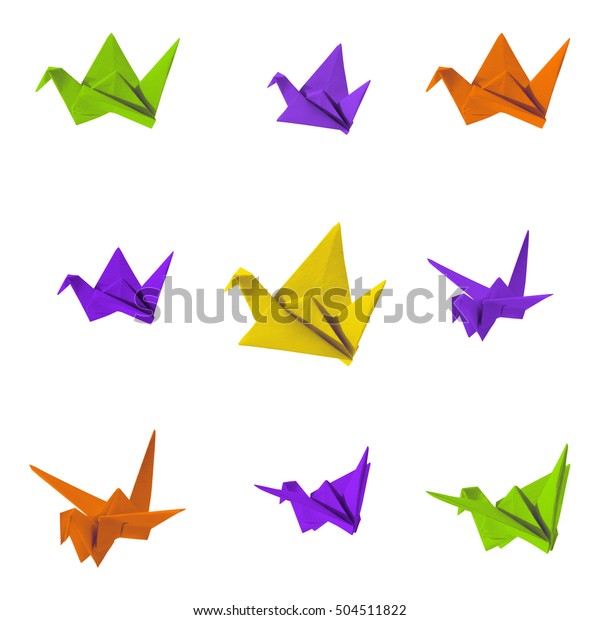 Seamless Pattern Origami Cranes Paper Color Stock