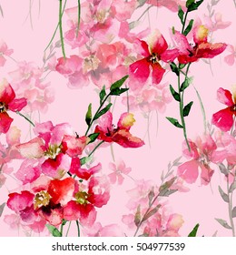 Seamless pattern with Original flowers, watercolor illustration