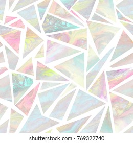 Seamless Pattern With Pale Holographic Triangles