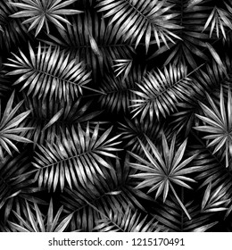 Seamless Pattern With Palm Leaves. Simple Pencil Drawing. Manual Graphics. Stylish Vintage Illustration. Design Wallpaper, Fabrics, Postal Packaging.