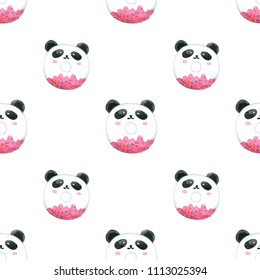 Seamless Pattern Panda Donuts for Packaging , Print Fabric. Watercolor Hand drawn image  - Powered by Shutterstock