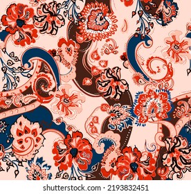 Seamless pattern with pastel colors paisley floral style for textile print, wallpaper, cover.