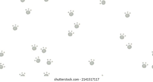 Seamless Pattern With Paw Print Pattern, Cute Watercolor Illustration On White Background, Design, Print