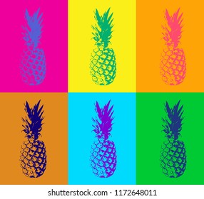 Seamless pattern with pineapple. Modern duotone background in pop art style. Color illustration