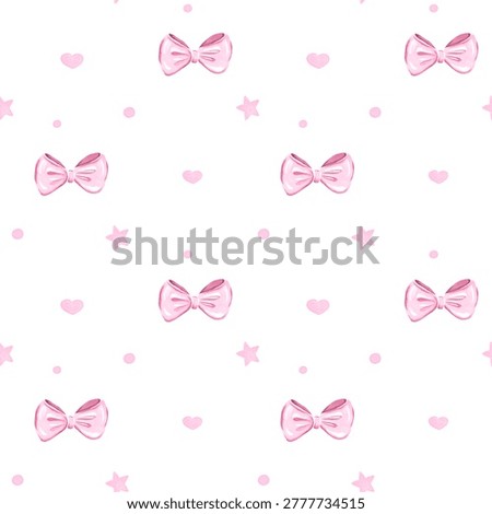 Seamless pattern with pink bows, hearts and stars