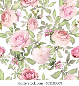 Isolated Seamless Border Pink Flowers Leaves Stock Illustration ...