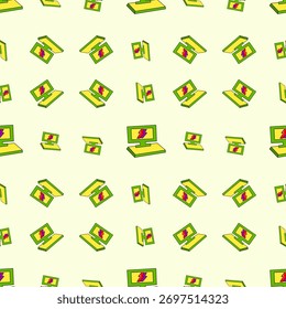 Seamless Pattern of Playful Cartoon Computers and Laptops