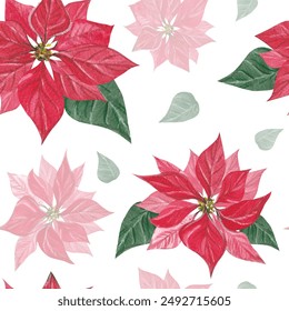 Seamless pattern with poinsettia, Christmas flower. Watercolor botanical, hand drawn. Modern universal art templates. Corporate holiday cards and invitations. Floral background design. - Powered by Shutterstock