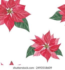 Seamless pattern with poinsettia, Christmas flower. Watercolor botanical, hand drawn. Modern universal art templates. Corporate holiday cards and invitations. Floral background design. - Powered by Shutterstock