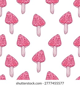 seamless pattern red mushrooms
