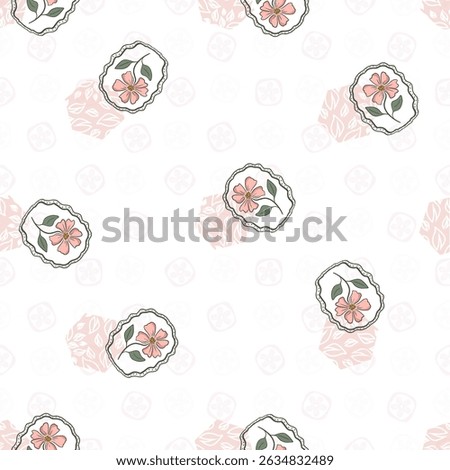 Seamless Pattern with Red and Pink Flowers on Cream Background