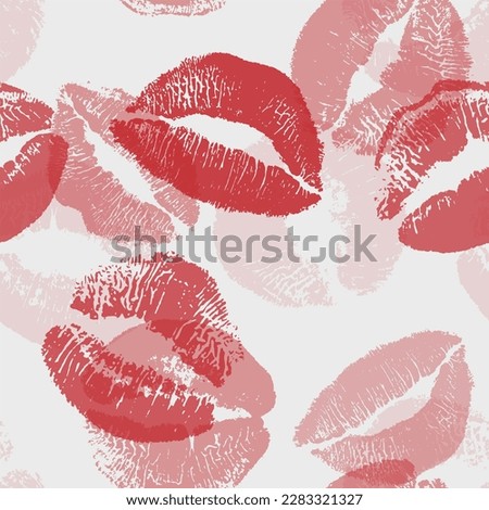 Seamless pattern red and pink lips kisses prints. Valentines day love background