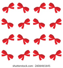 Seamless pattern red ribbon bow on white background. For poster, card, banner, discount, special offer, cover, menu, advertising. Vector illustration EPS10 