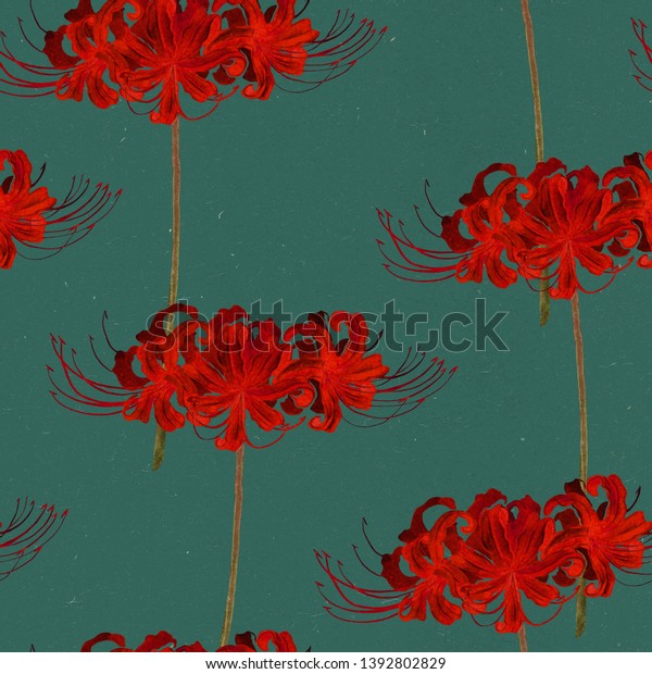 Seamless Pattern Red Spider Lily Stock Illustration
