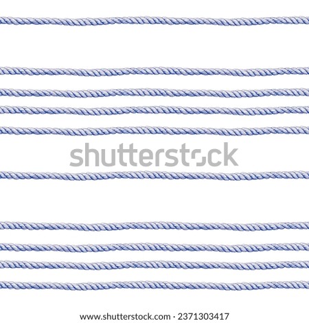 Seamless pattern of rope cords. Hand drawn illustration. Hand painted blue elements on white background.