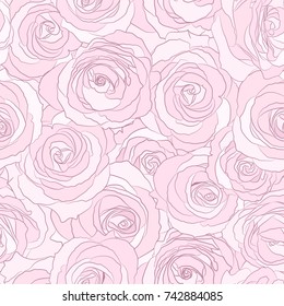 Vector Seamless Pattern Outline Stylized Roses Stock Vector (Royalty ...