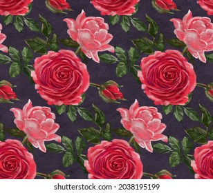 Seamless pattern with roses. Oil painting. Hand-drawn illustration. 