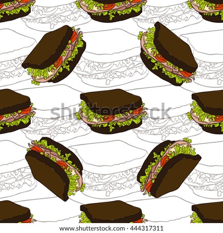 Seamless pattern sandwich scetch and color. 