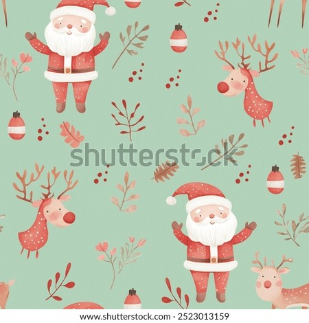 Seamless pattern of Santa Clouses with reindeers