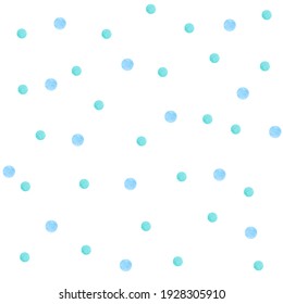 Seamless pattern in Scandinavian style. Blue watercolor dots. Wrapping paper with blue watercolor dots. Polka dot background. Blue on white.