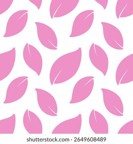 Seamless pattern of scattered pink leaves on a white background, perfect for feminine, delicate, and spring-themed designs or gentle backgrounds.