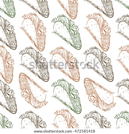 Seamless Pattern scetch with Mexican Taco. 