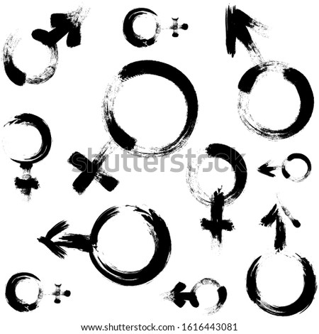 Seamless pattern with simbol of venus and mars. T-shirt design. Brush painted illustration. Sign of man and woman.