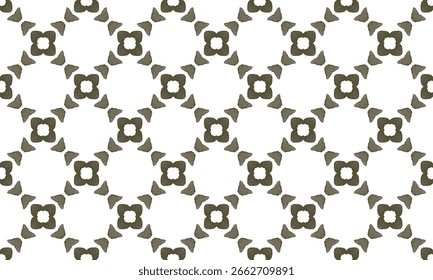 A seamless pattern with simple floral and triangle motifs in muted earthy gray tones. Perfect for textiles, wallpapers, wrapping paper, and minimal design projects.
