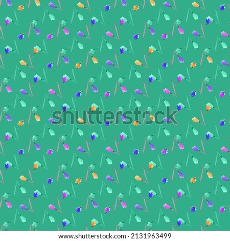 Seamless pattern of small wild  pink and violet flowers and branches on a deep green background. Watercolor-5