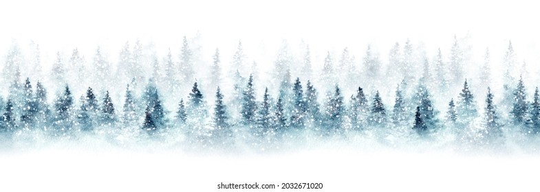 Seamless pattern with snowy spruce forest. Christmas mood. Watercolor painting isolated on white background. - Powered by Shutterstock