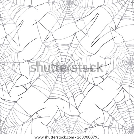 Seamless pattern with spider web on white background. Watercolor illustration for fabric, wrapping, cover.