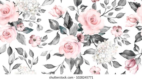 Seamless Pattern Spring Flowers Leaves Hand Stock Illustration ...