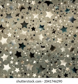 Seamless Pattern Of Star Motif In Intricate Colors And Texture. High Quality Illustration Great For Kids Bedroom Or Textiles. Luxury Glittering Detailed Starry Night Textile Print For Surface Design