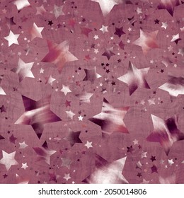 Seamless Pattern Of Star Motif In Intricate Colors And Texture. High Quality Illustration Great For Kids Bedroom Or Textiles. Luxury Glittering Detailed Starry Night Textile Print For Surface Design