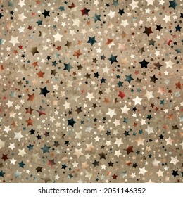 Seamless Pattern Of Star Motif In Intricate Colors And Texture. High Quality Illustration Great For Kids Bedroom Or Textiles. Luxury Glittering Detailed Starry Night Textile Print For Surface Design