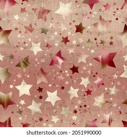 Seamless Pattern Of Star Motif In Intricate Colors And Texture. High Quality Illustration Great For Kids Bedroom Or Textiles. Luxury Glittering Detailed Starry Night Textile Print For Surface Design