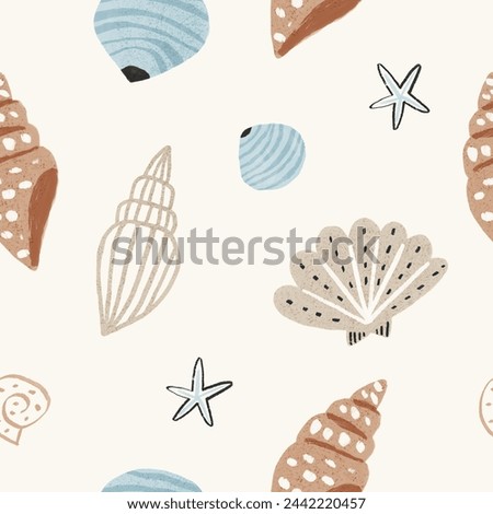 Seamless pattern with starfish and shells. Cute texture for fabric, wrapping, textile, wallpaper, apparel.  