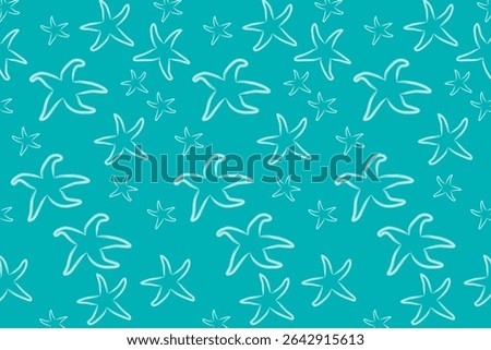 Seamless pattern of starfish in soft pastel colors on a light background. Cute and playful flat illustration style, perfect for ocean-themed designs, kids’ products, and summer decor.