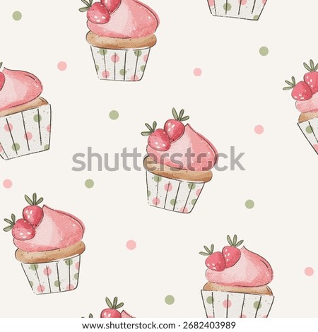 Seamless pattern with strawberry muffins. Creative  texture for fabric, wrapping, textile, wallpaper, apparel. 