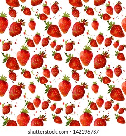 Seamless Pattern With Strawberry. Painted In Watercolor Style.