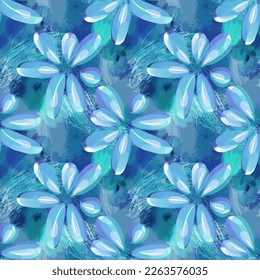 Seamless Pattern of Stylized Blue Flowers 
