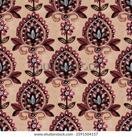 Seamless pattern with stylized ethnic pattern. Hand-drawn illustration. Gouache