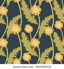 Seamless pattern with stylized hand drawn dandelions 