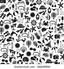 Seamless Pattern Summer Icons On White Background