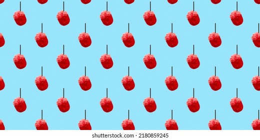 Seamless Pattern. Summer Refreshment Drinks. Many Glasses With Fruit Shaved Ice On Blue Background. Red Slushie Drink. Design Element.