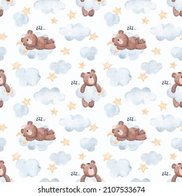 Seamless pattern and teddy bears clouds  moon   stars  Watercolor illustration  Creative childish texture for fabric  wrapping  textile  wallpaper  apparel  